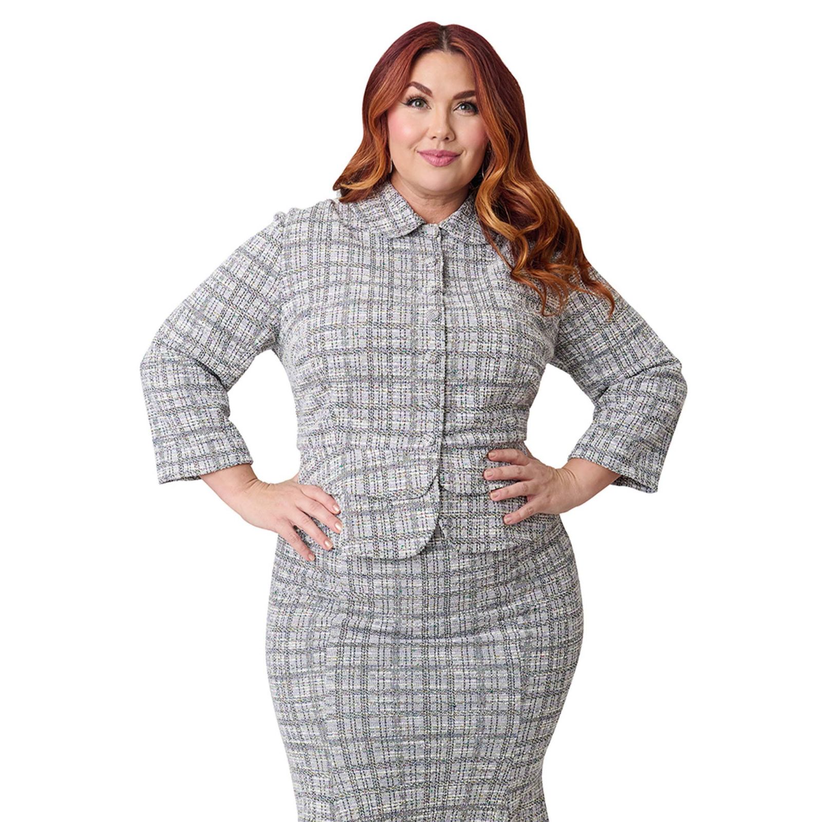 Unique Vintage Plus Size Boucle Peplum Jacket