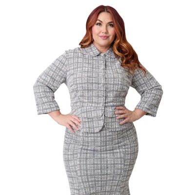 Unique Vintage укороченное жакет Plus Size Boucle Peplum Jacket
