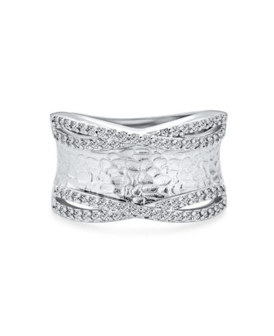 Bling Jewelry коктейльное кольцо с акцентами CZ Brushed Matte Silver Tone