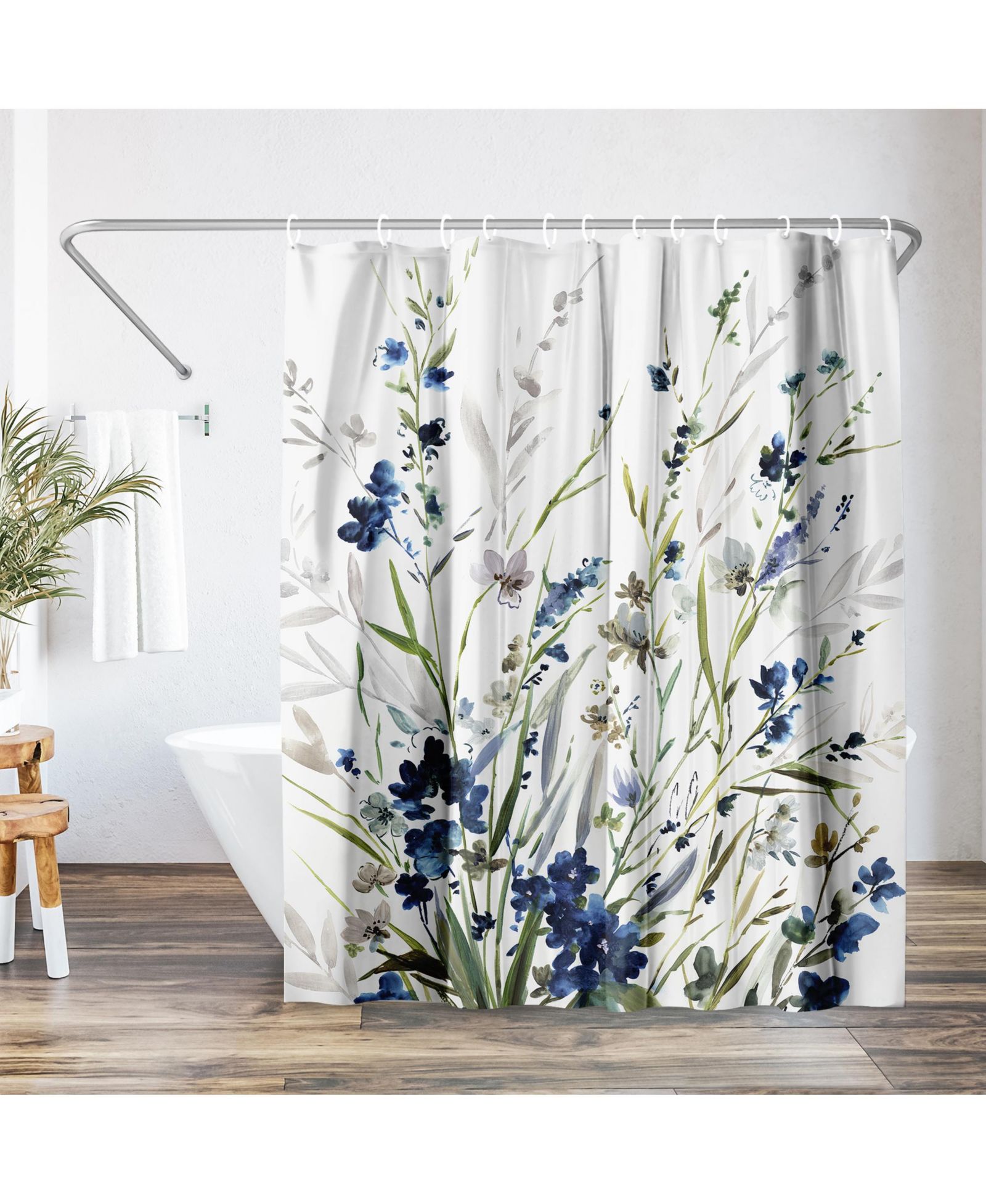 Americanflat Floral Lavender Water-Resistant Polyester Shower Curtain, 71x74