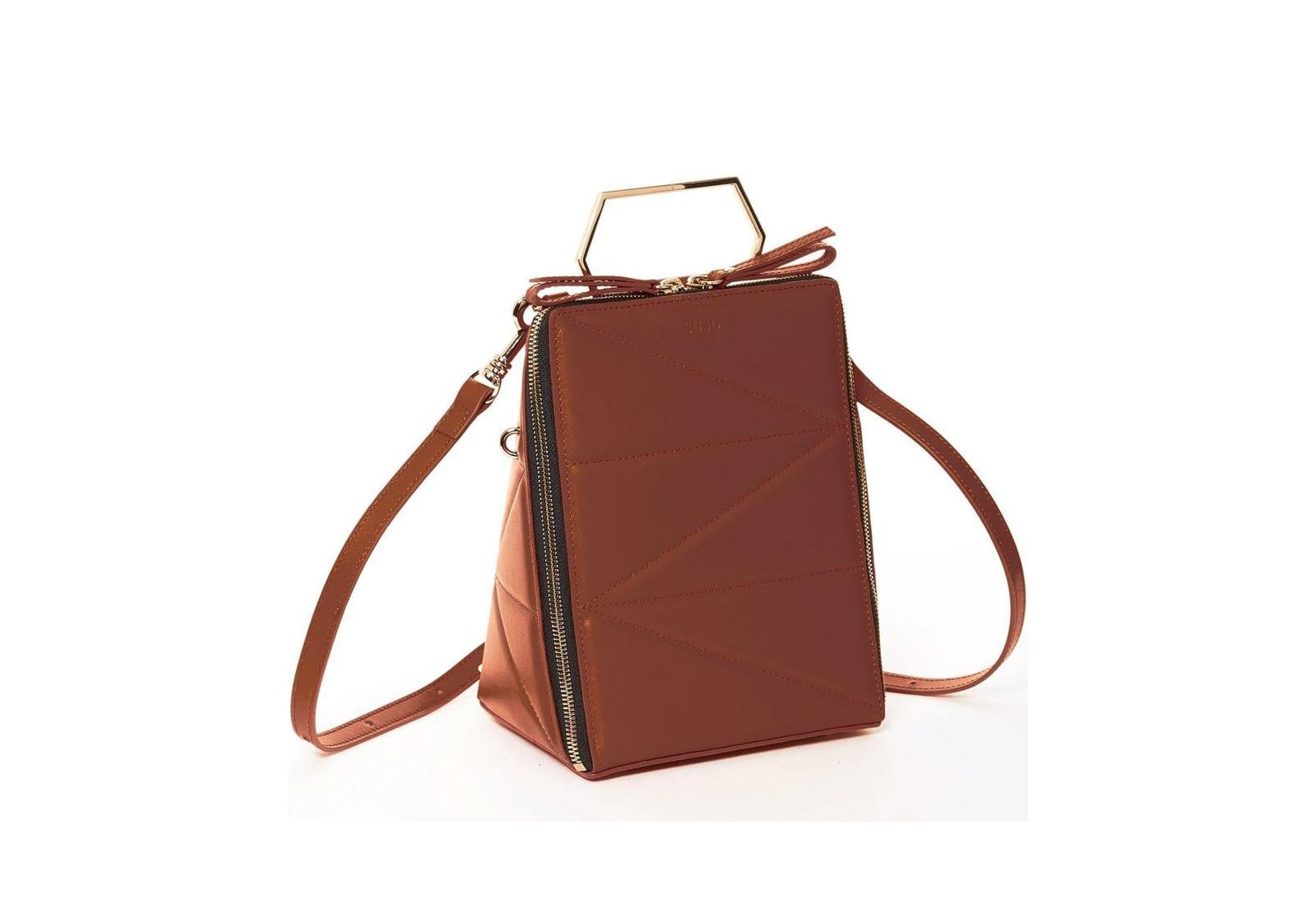 SUSU Brown Leather Backpack Purse Women s Convertible Crossbody Bag Modern Geometric Work & Travel Handbag with Top Handle