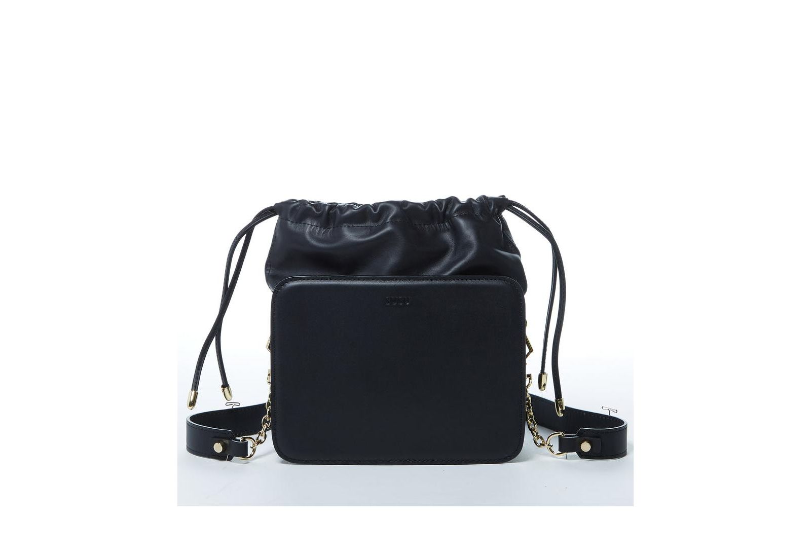 SUSU Black Leather Bucket Bag Medium Size Purse for Women with Drawstring Closure
