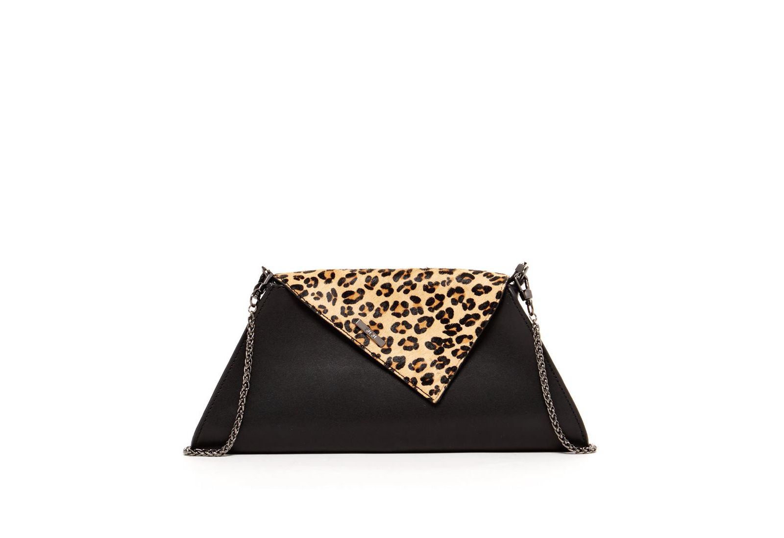 SUSU Black Leather Clutch Bag Leopard Unique Evening Purse Women's Handbag