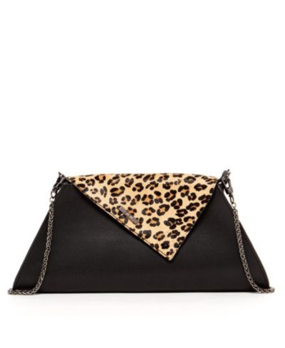 SUSU Black Leather Clutch Bag Leopard Unique Evening Purse Women's Handbag