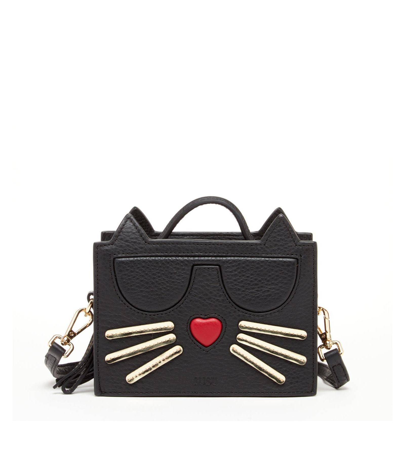 Womens Leather Novelty Cat Face Mini Crossbody Bag Cute Structured Box Purse Small Top Handle Satchel with Zipper Closure Black