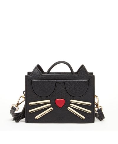 Womens Leather Novelty Cat Face Mini Crossbody Bag Cute Structured Box Purse Small Top Handle Satchel with Zipper Closure Black