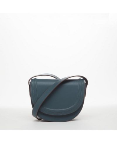Blue Leather Saddle Bag Women s Crossbody Purse with Flap Closure and Adjustable Strap