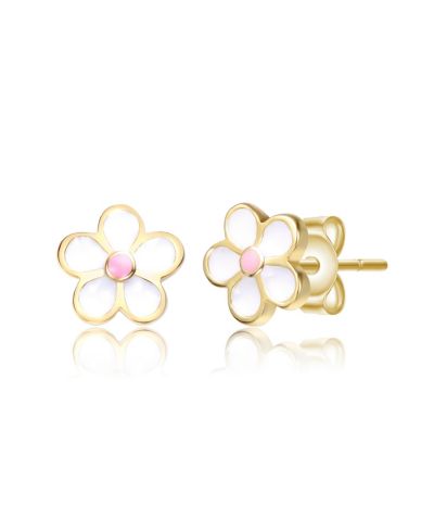 GiGiGirl Sterling Silver 14K Gold Plated Enamel Inlay Flower Earrings