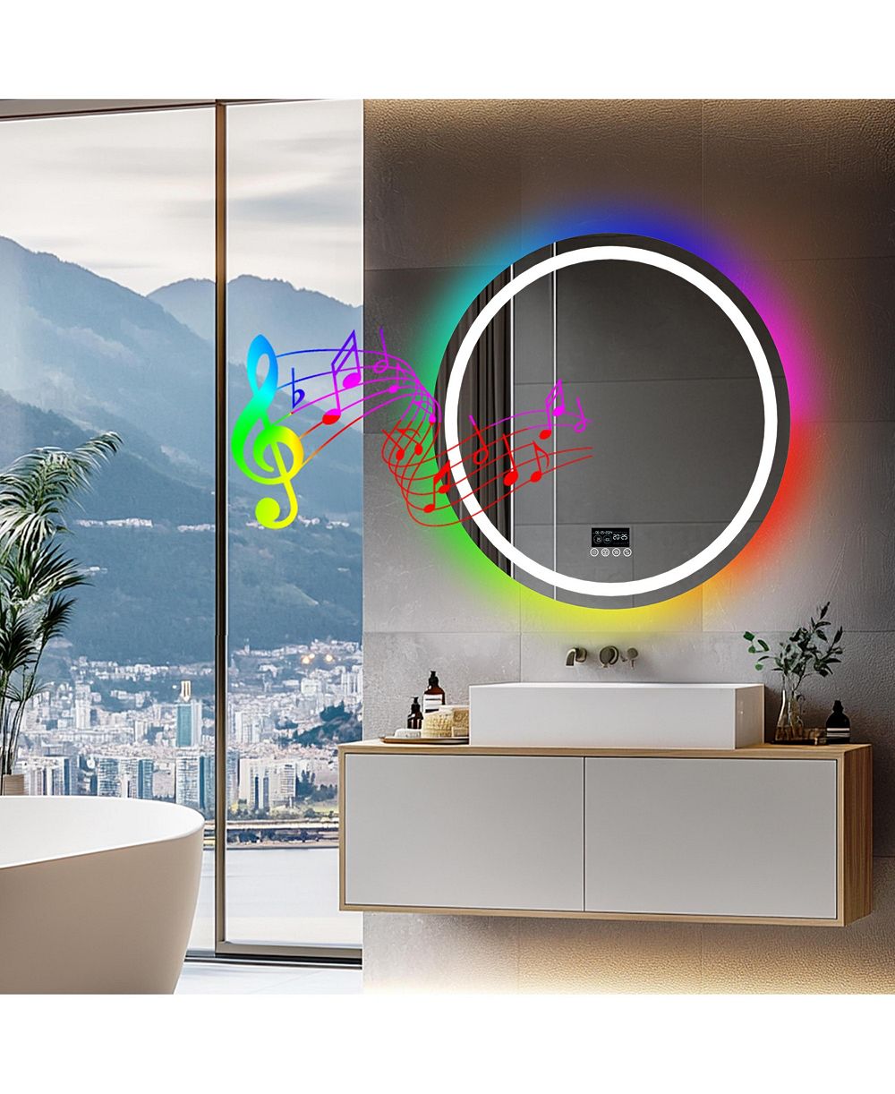 LUVODI настенное зеркало для ванной Bluetooth, LED, 31.5 x 31.5'', с датой и временем