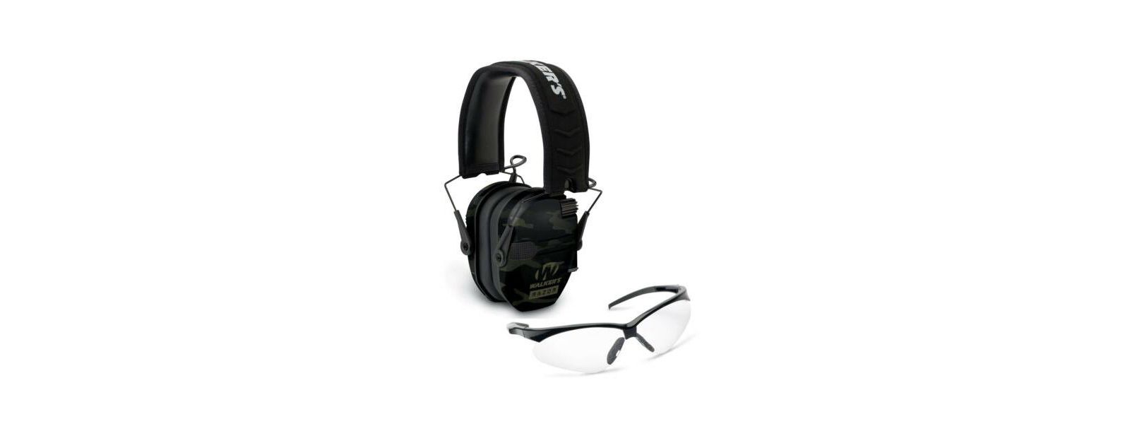 Walker s Razor Slim Electronic Muff (MultiCam Camo Gray) with Glasses (Clear)
