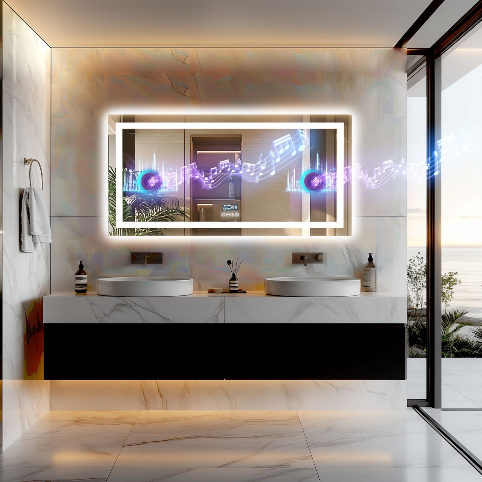 LUVODI 47 x 23 In Large Bluetooth Led Bathroom Mirror Smart Wall Vanity Mirror Anti-Fog