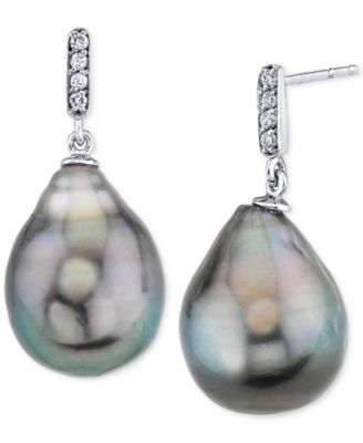 Культивированная таитянская жемчужина Baroque (11mm) и бриллианты в серьгах из белого золота