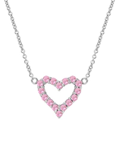 Lab Grown Pink Sapphire Open Heart Pendant 18" Necklace (3/4 ct. t.w.) in Sterling Silver