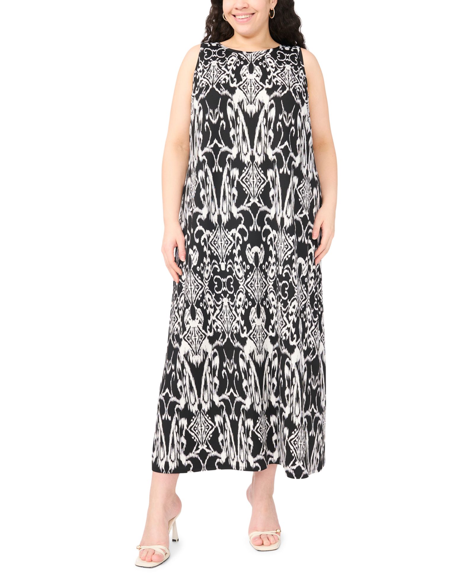 MSK Plus Size Printed Round Neck Sleeveless Maxi Dress