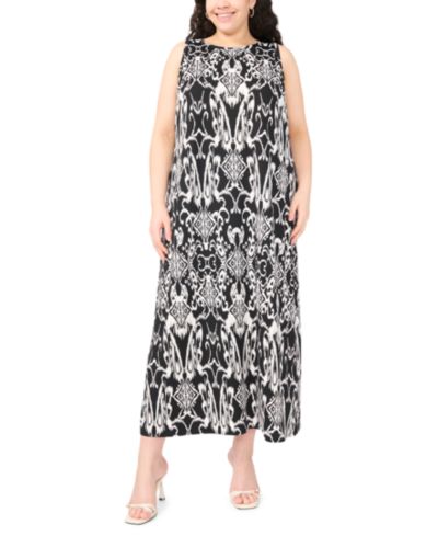 MSK Plus Size Printed Round Neck Sleeveless Maxi Dress