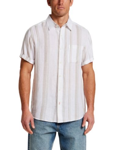 Weatherproof Vintage Men's Regular-Fit Button-Down 100% Linen Stripe Shirt