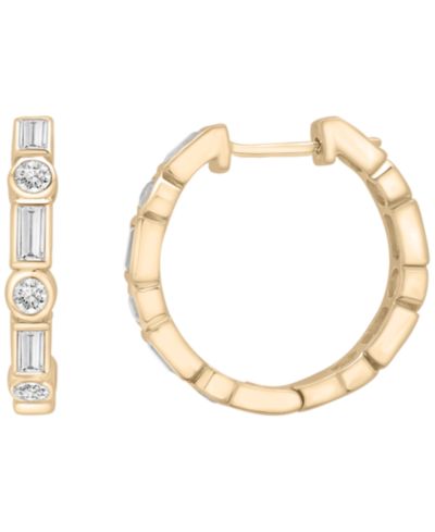 Bling Jewelry Серьги-кольца с белым сапфиром Lab Grown (5/8 ct. t.w.) из позолоченного стерлингового серебра, 0.62"