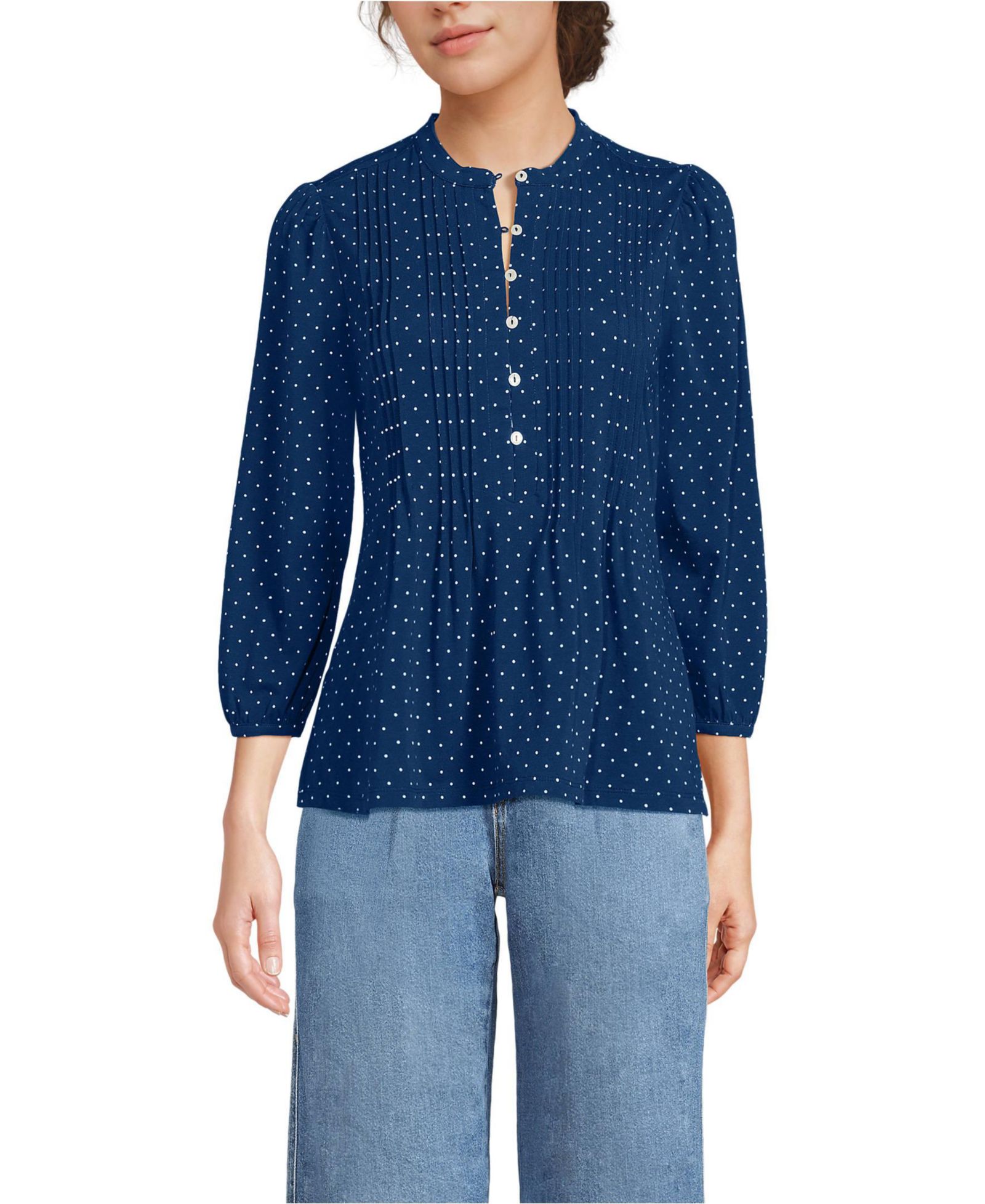 Женский топ Lands' End Lightweight Jersey Button Pintuck