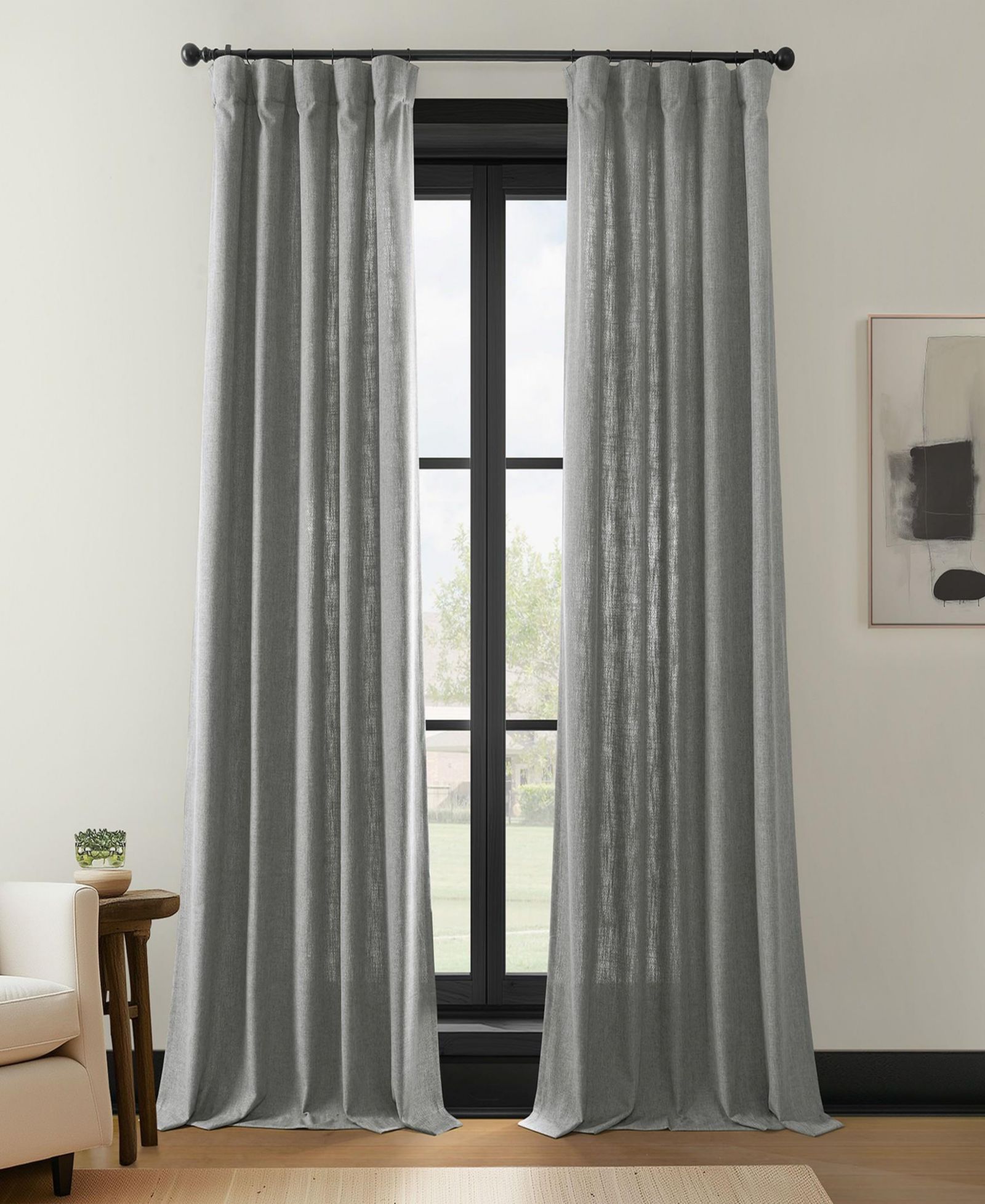Half Price Drapes Light Grey Simply Faux Linen Light Filtering Curtain Pair (2 Panels)