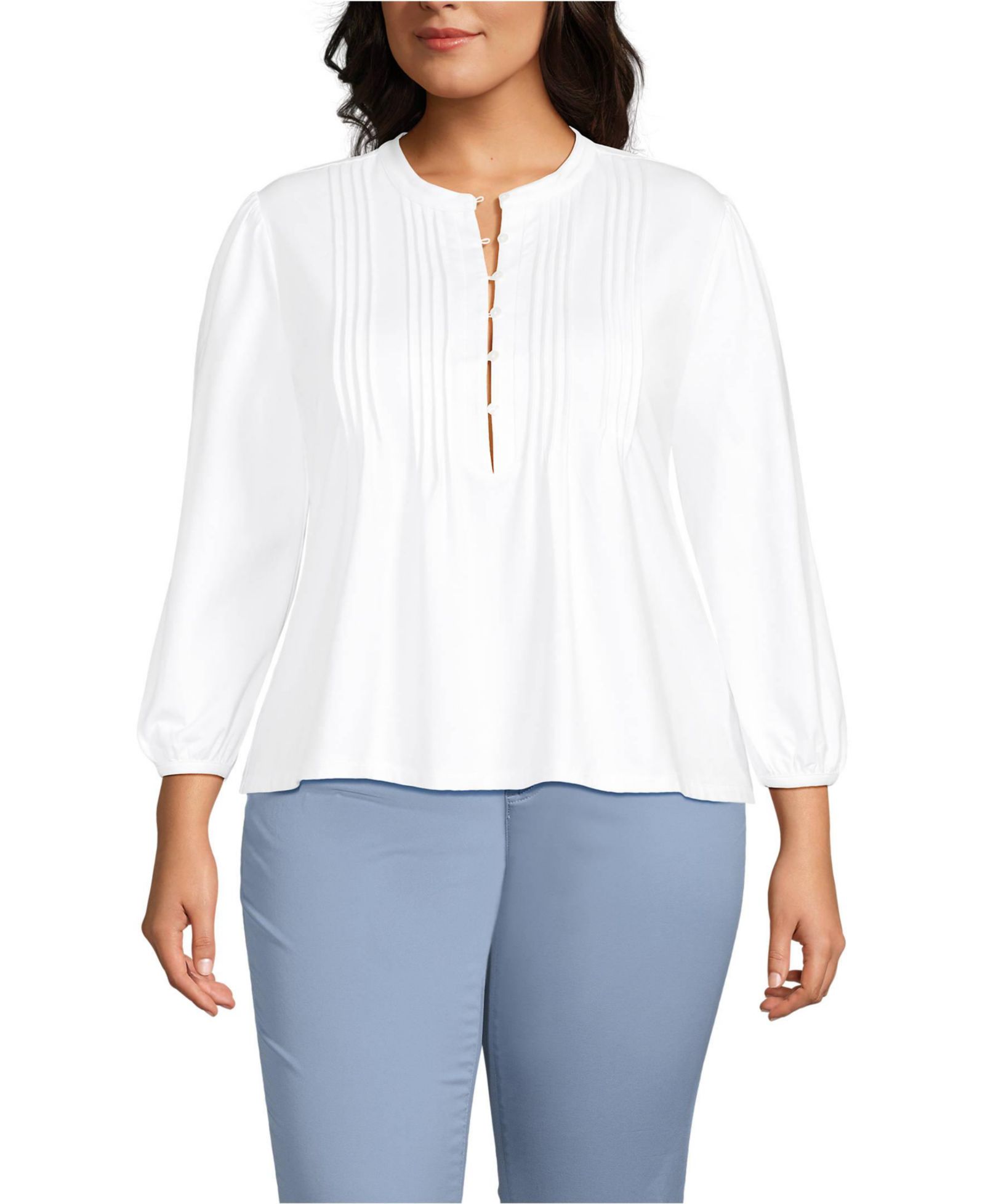 Женский легкий джерси-топ Lands' End Plus Size с пуговицами и защипами