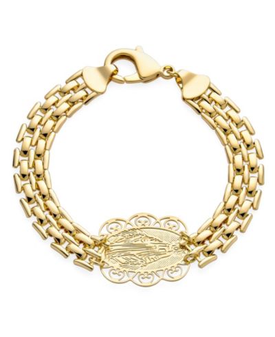 Bling Jewelry Virgin Mary Lady of Guadalupe Sideways Medallion Bracelet Gold Plated 7.5"