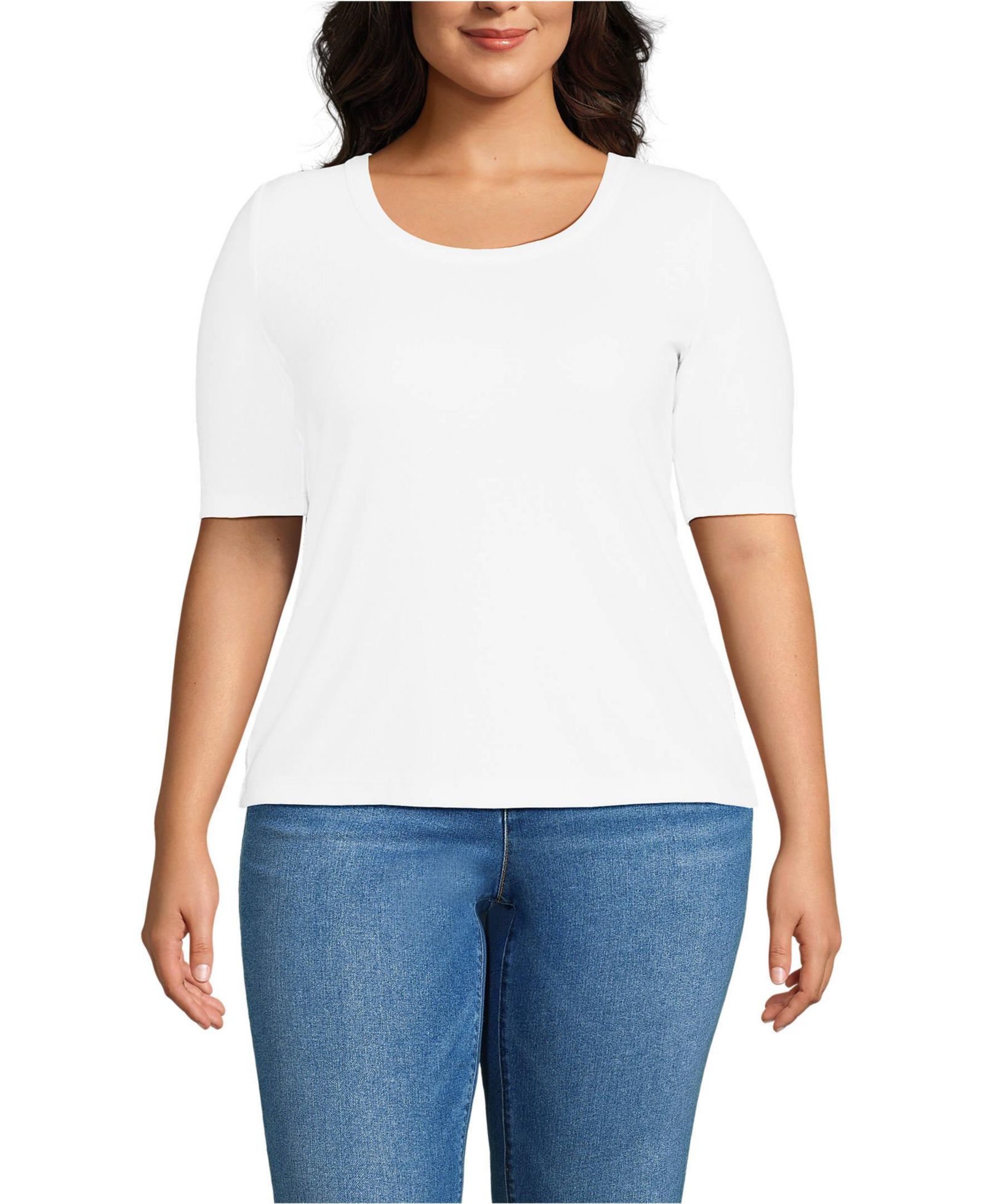 Lands' End Plus Size Drapey Rib Fitted Elbow Sleeve Scoop Neck Tee
