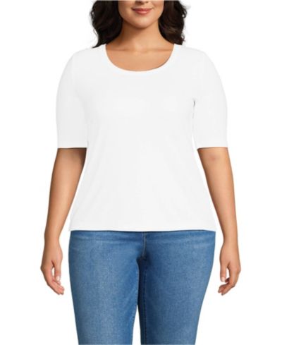 Lands' End Plus Size Drapey Rib Fitted Elbow Sleeve Scoop Neck Tee