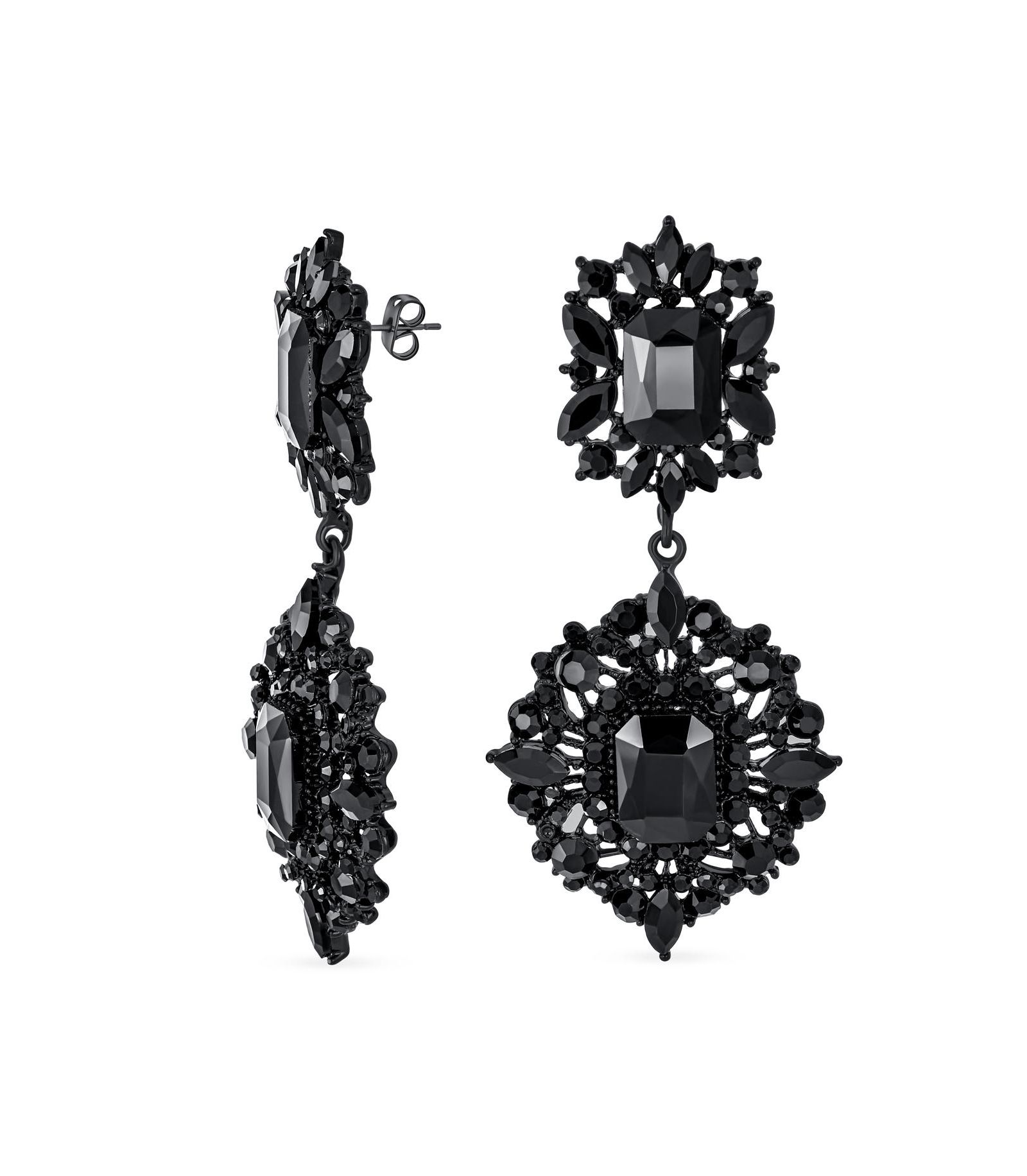 Bling Jewelry серьги-люстры Art Deco, большой кристалл, желтое золото и черный металл