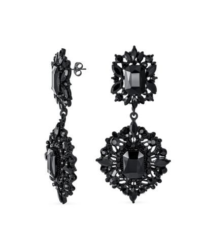 Bling Jewelry серьги-люстры Art Deco, большой кристалл, желтое золото и черный металл