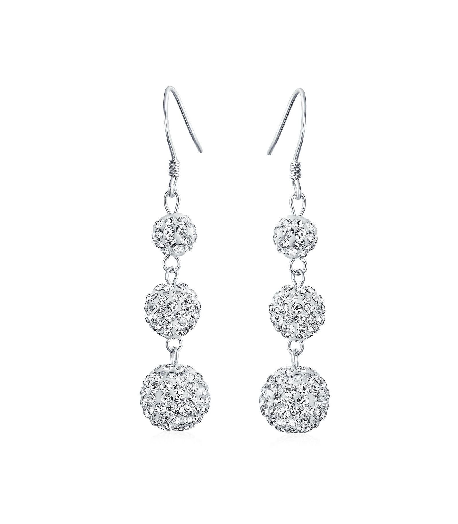 Bling Jewelry Black 3 Tier Crystal Disco Balls Dangle Earrings Sterling Silver Fish Hook