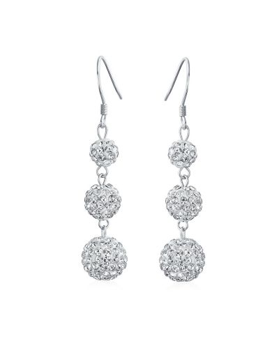 Bling Jewelry Black 3 Tier Crystal Disco Balls Dangle Earrings Sterling Silver Fish Hook