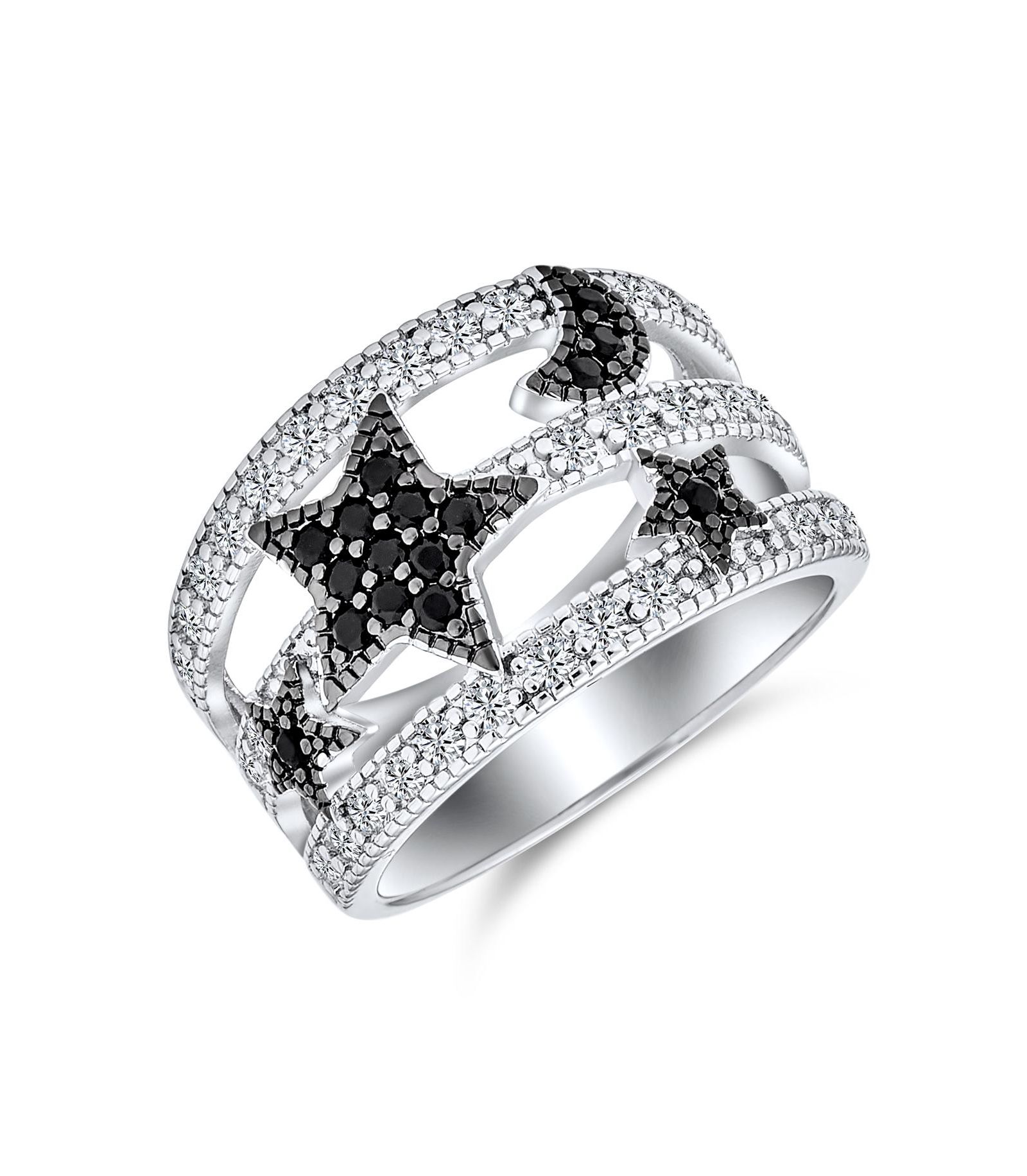 Кольцо Bling Jewelry Black and White Pave CZ Cocktail Celestial Stars Silver Plated