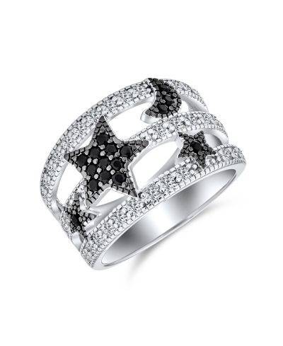Кольцо Bling Jewelry Black and White Pave CZ Cocktail Celestial Stars Silver Plated