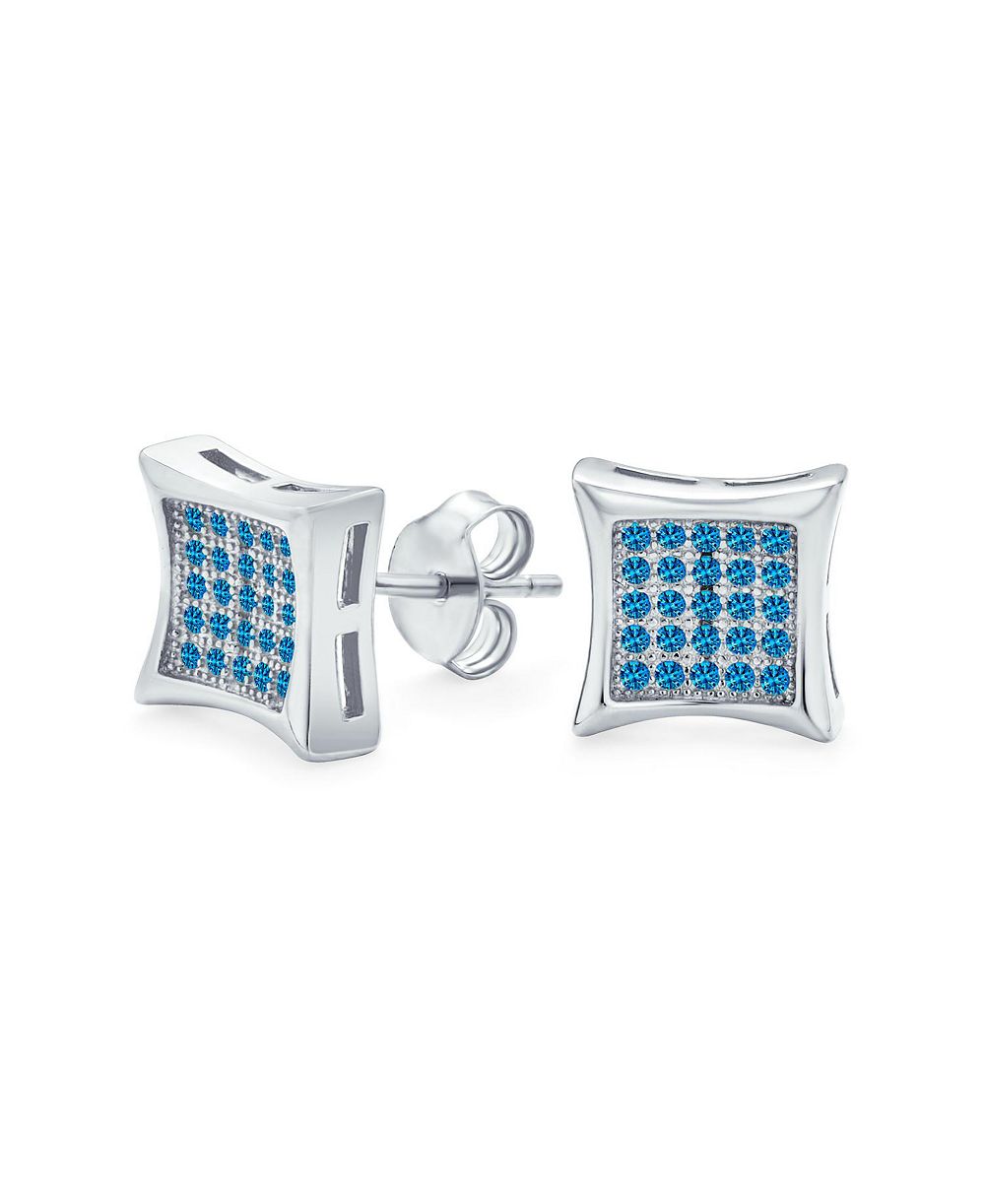 Bling Jewelry Square Shaped Micro Pave CZ Kite Stud Earrings .925 Sterling Silver 12MM