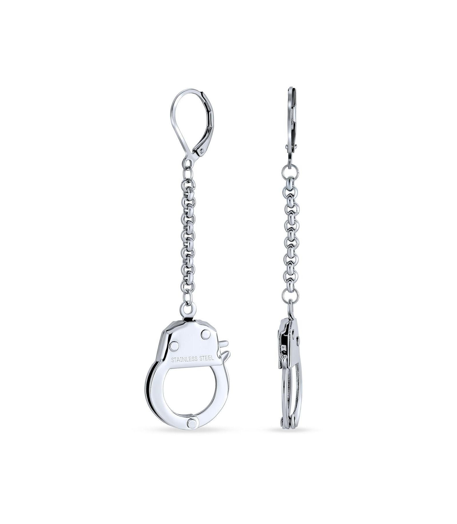 Серьги Bling Jewelry Handcuffs Lock Dangle из нержавеющей стали серебристого цвета