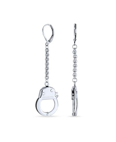 Серьги Bling Jewelry Handcuffs Lock Dangle из нержавеющей стали серебристого цвета