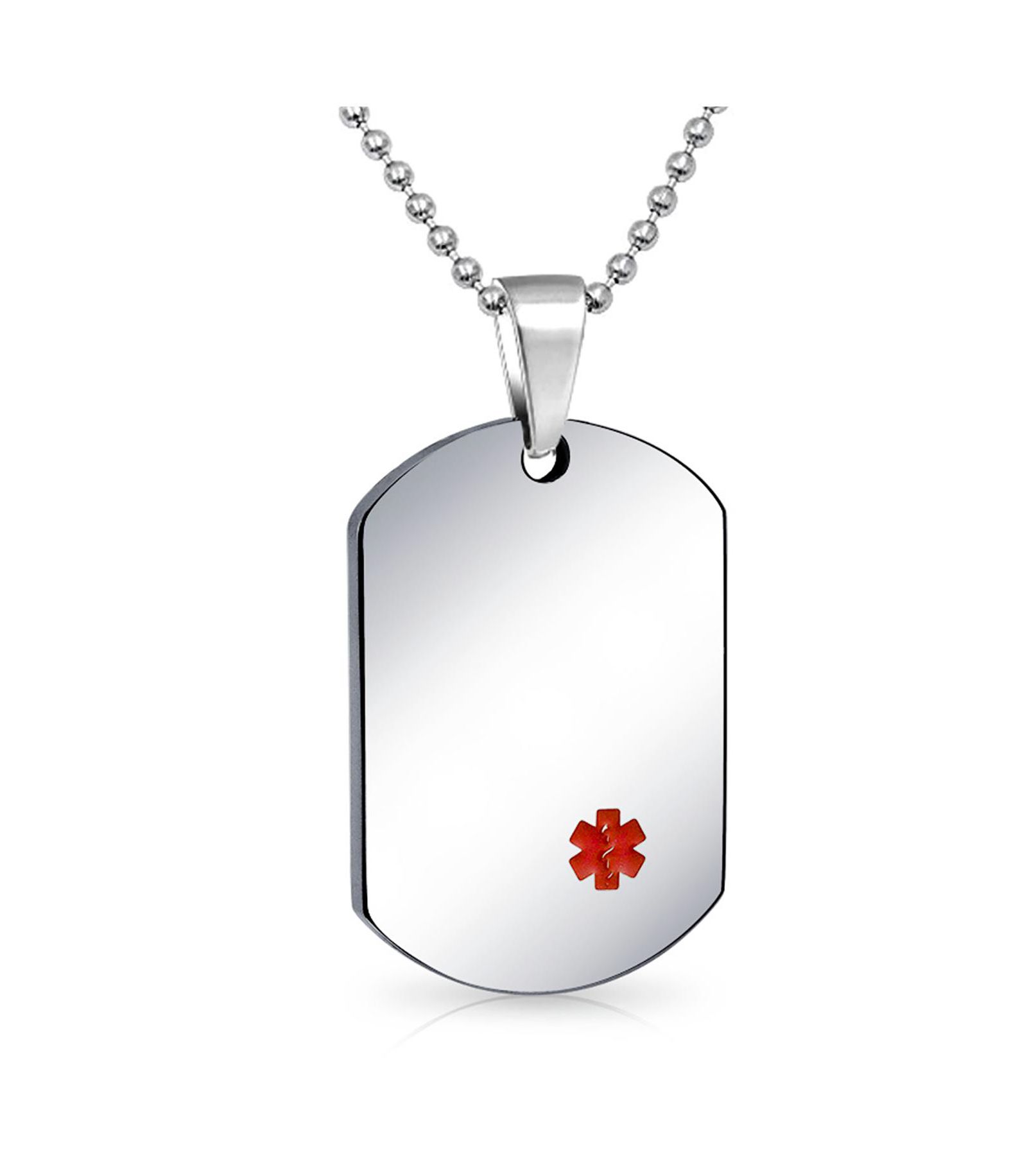 Bling Jewelry Medical Alert ID Dog Tag Pendant Necklace Stainless Steel 1.75"