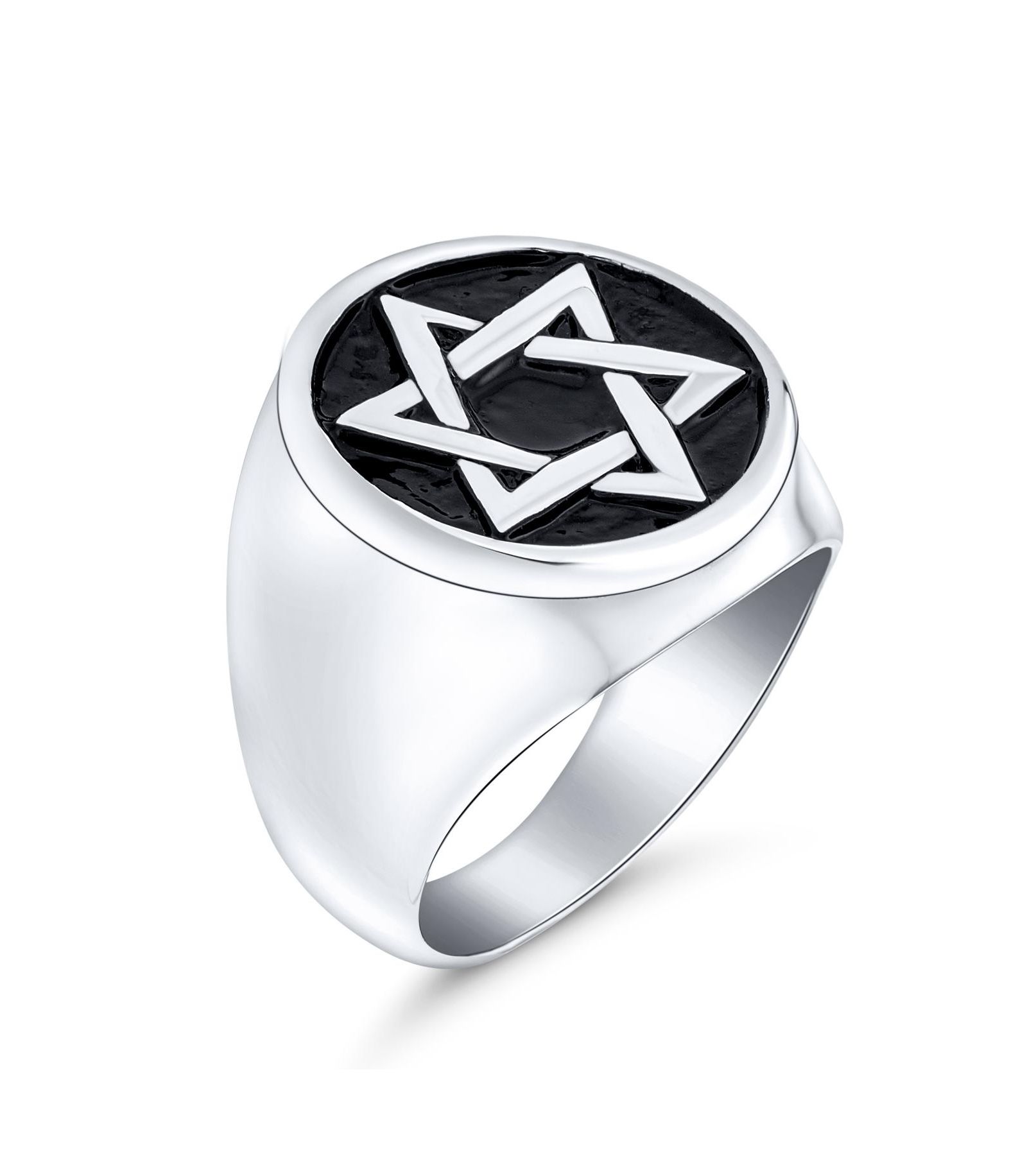 Bling Jewelry Кольцо-печатка с символом Star of David, серебристый цвет, нержавеющая сталь