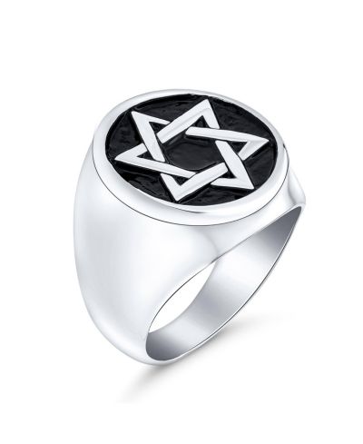 Bling Jewelry Кольцо-печатка с символом Star of David, серебристый цвет, нержавеющая сталь