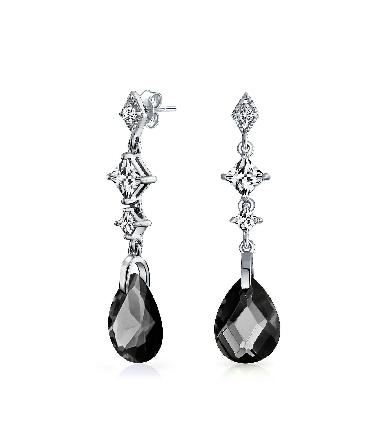 Серьги Bling Jewelry Sterling Silver Black Briolette Faceted CZ Teardrop Cocktail Statement Chandelier