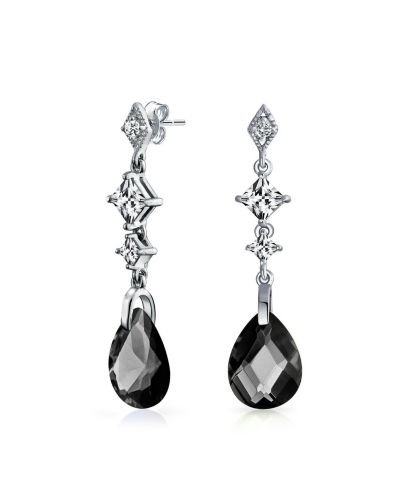 Bling Jewelry Briolette Faceted Blue CZ Teardrop Chandelier Earrings .925 Sterling Silver