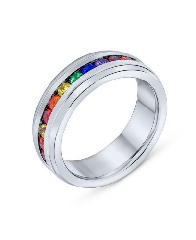 Bling Jewelry Кольцо Eternity с разноцветными камнями CZ из нержавеющей стали