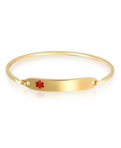 Bling Jewelry Sleek Medical Alert ID Bangle Bracelet Gold Tone Stainless Steel 7 Inch