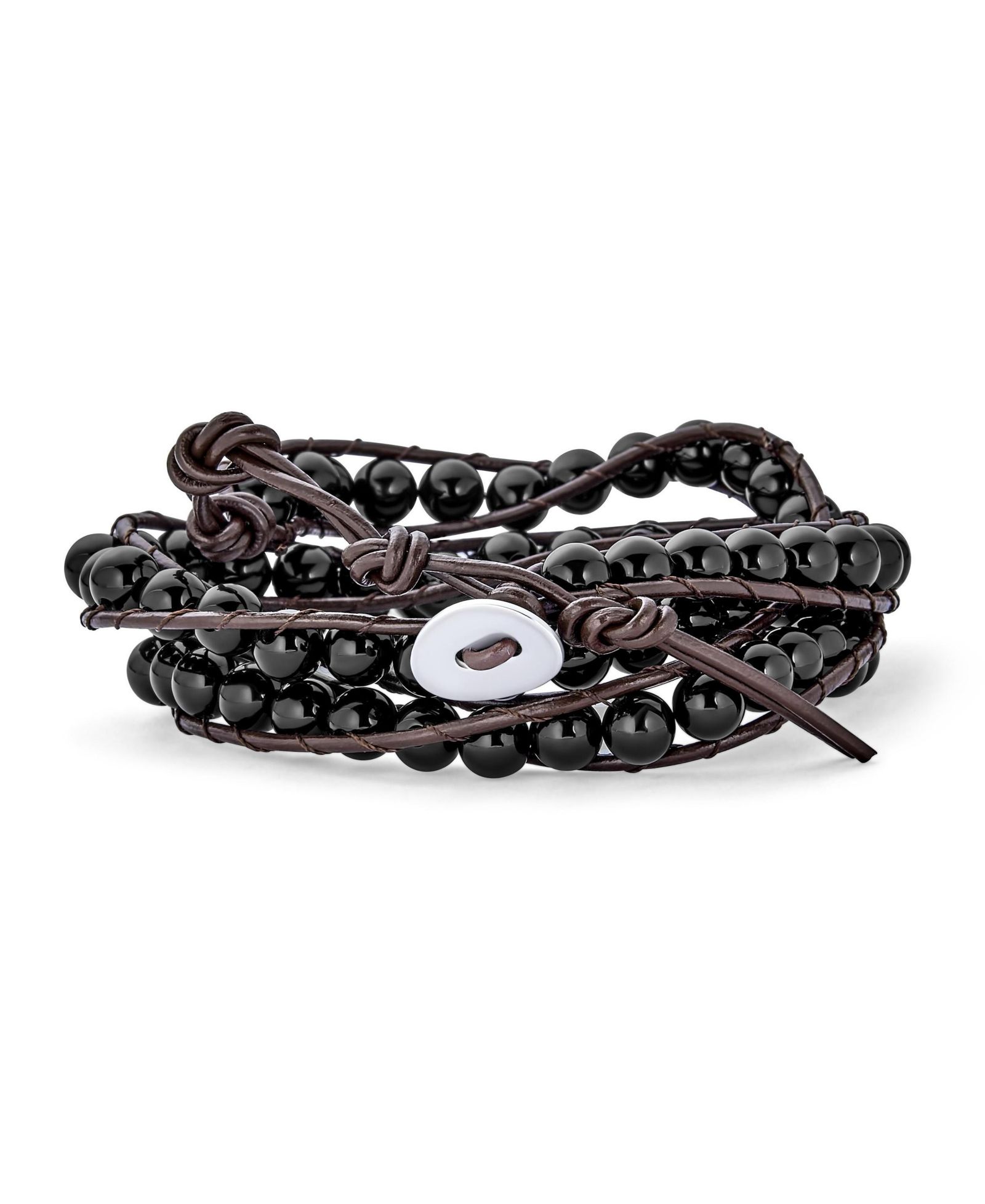 Мужской браслет Bling Jewelry Black Onyx Wrap из коричневой кожи в бохо стиле