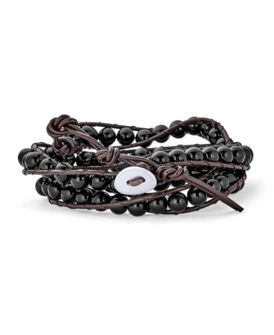 Мужской браслет Bling Jewelry Black Onyx Wrap из коричневой кожи в бохо стиле