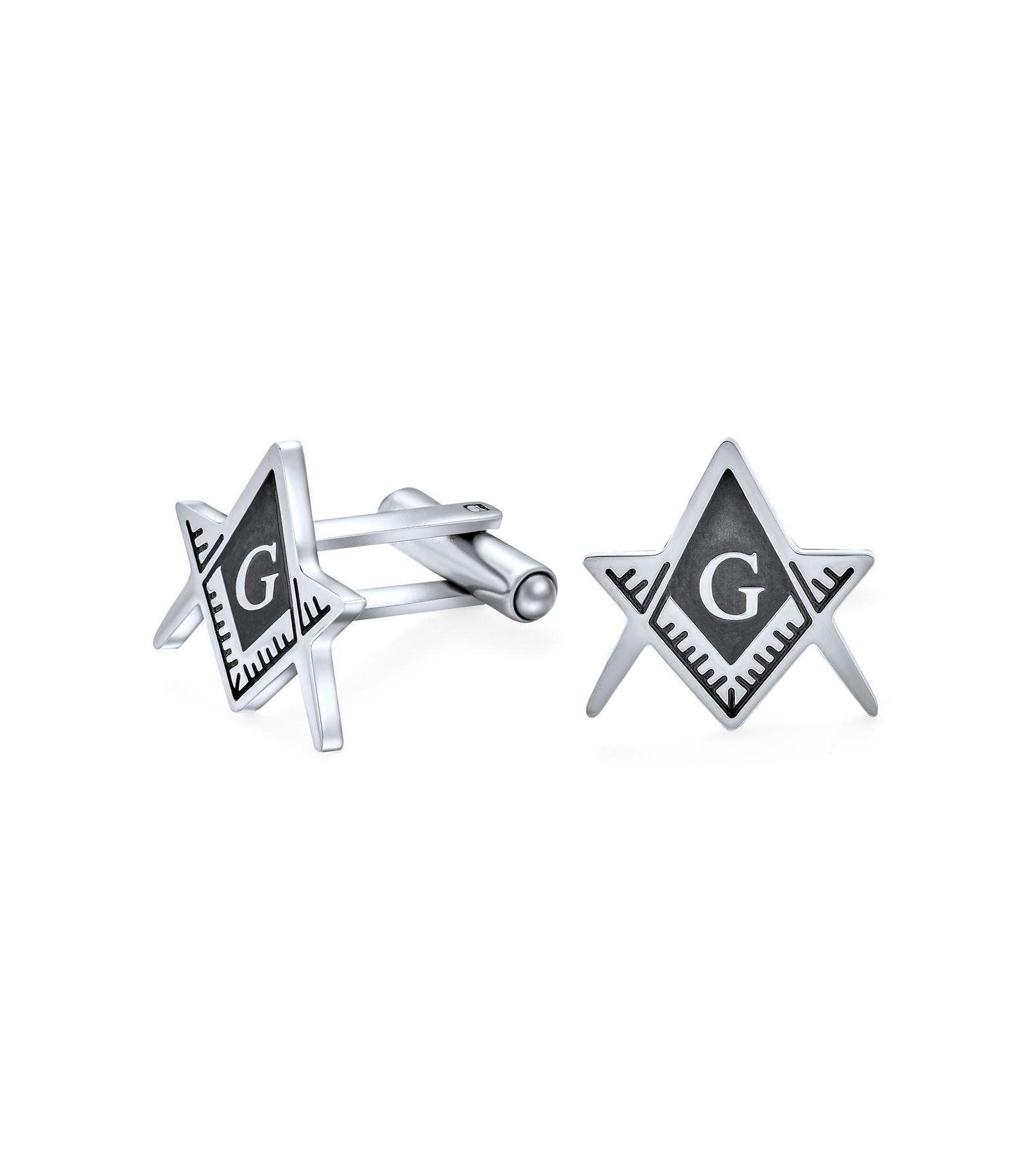 Bling Jewelry Freemasons Compass Shield Masonic Cufflinks Gold Plated Stainless Steel