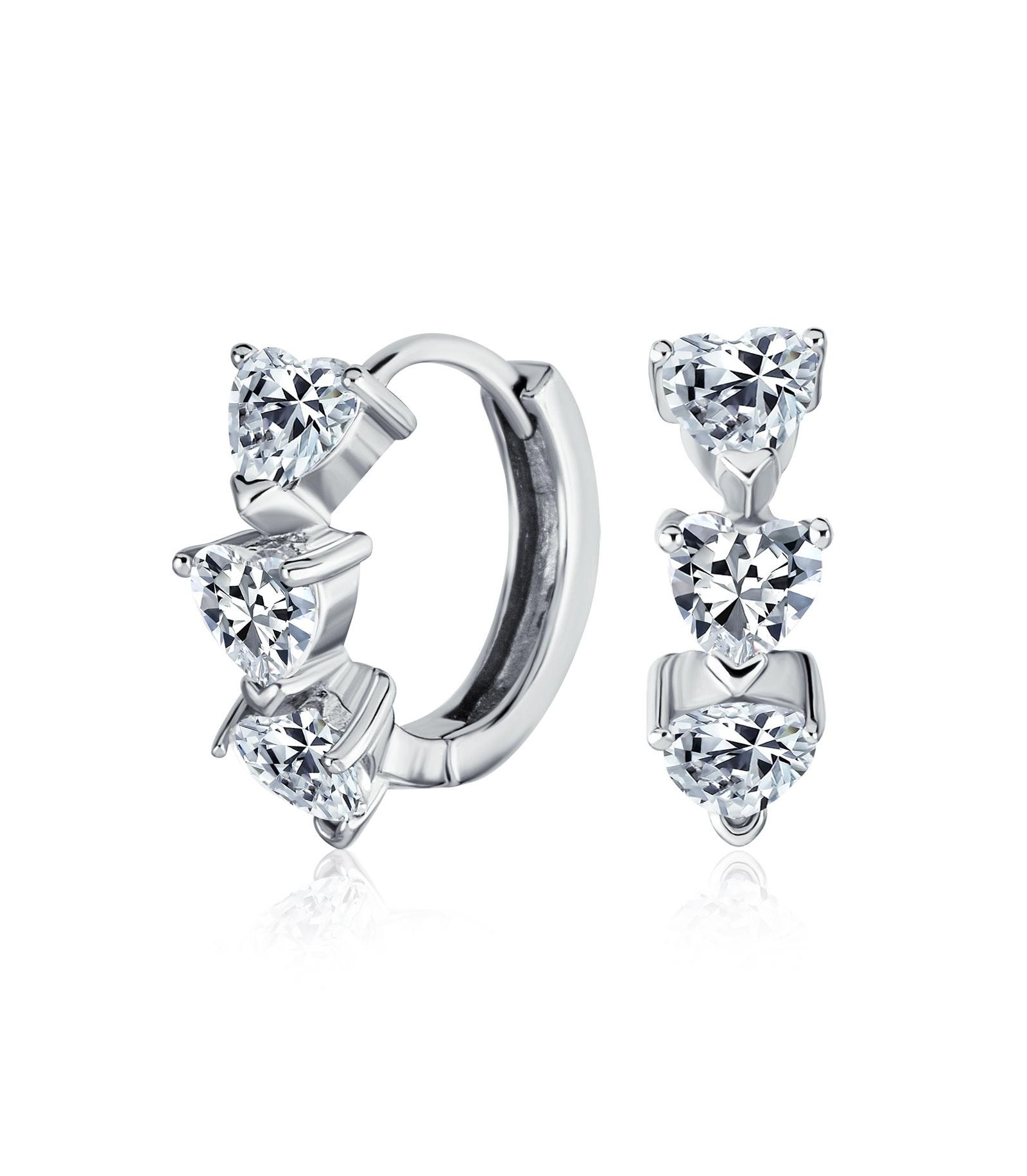 Bling Jewelry серьги Bling Jewelry Romantic Three Pink CZ Heart Mini Hoop Huggie Earrings .925 Sterling Silver