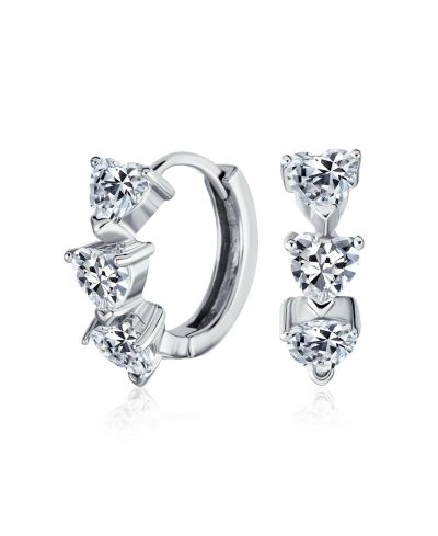 Bling Jewelry серьги Bling Jewelry Romantic Three Pink CZ Heart Mini Hoop Huggie Earrings .925 Sterling Silver