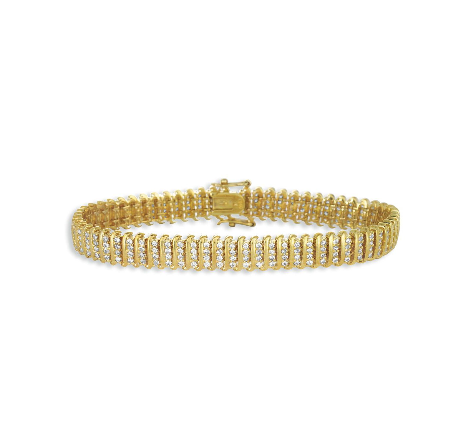 Sterling Plated with Clear Cubic Zirconia Wave Bar Link Tennis Bracelet