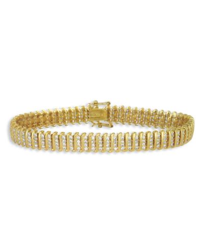Sterling Plated with Clear Cubic Zirconia Wave Bar Link Tennis Bracelet